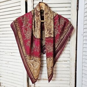 Vintage 90s Liz Claiborne Red And Gold Square Scarf